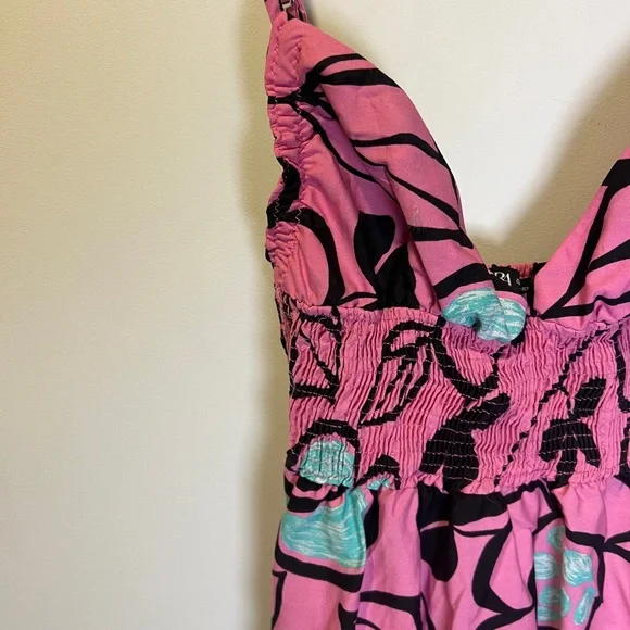 Zara Pink Blue and Black Printed Maxi Poplin Dress size XS - Picture 7 of 10